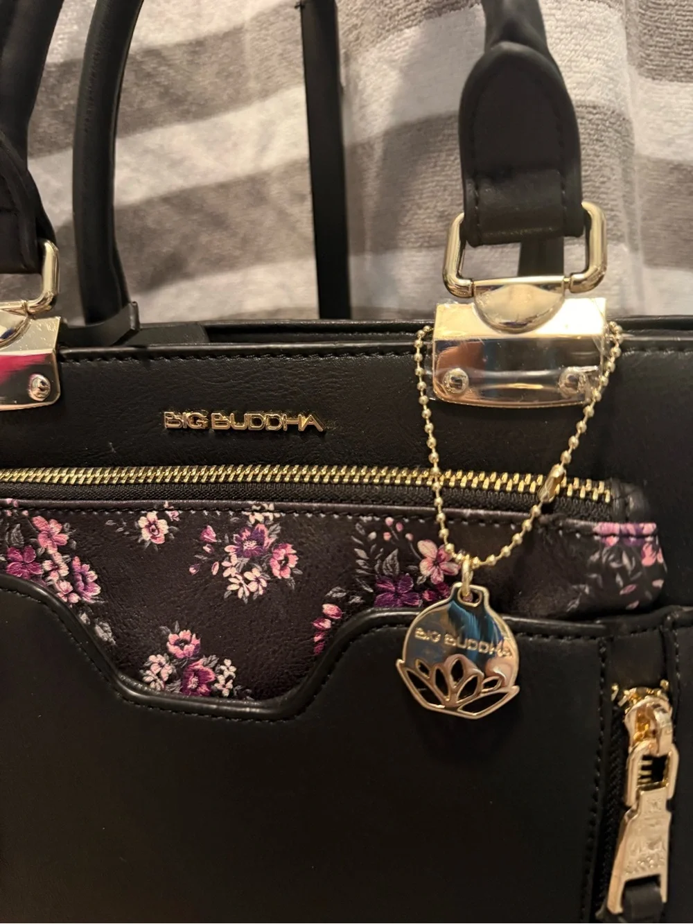 NWOT Big Buddha Black Satchel with Pink & Purple Floral Pouch